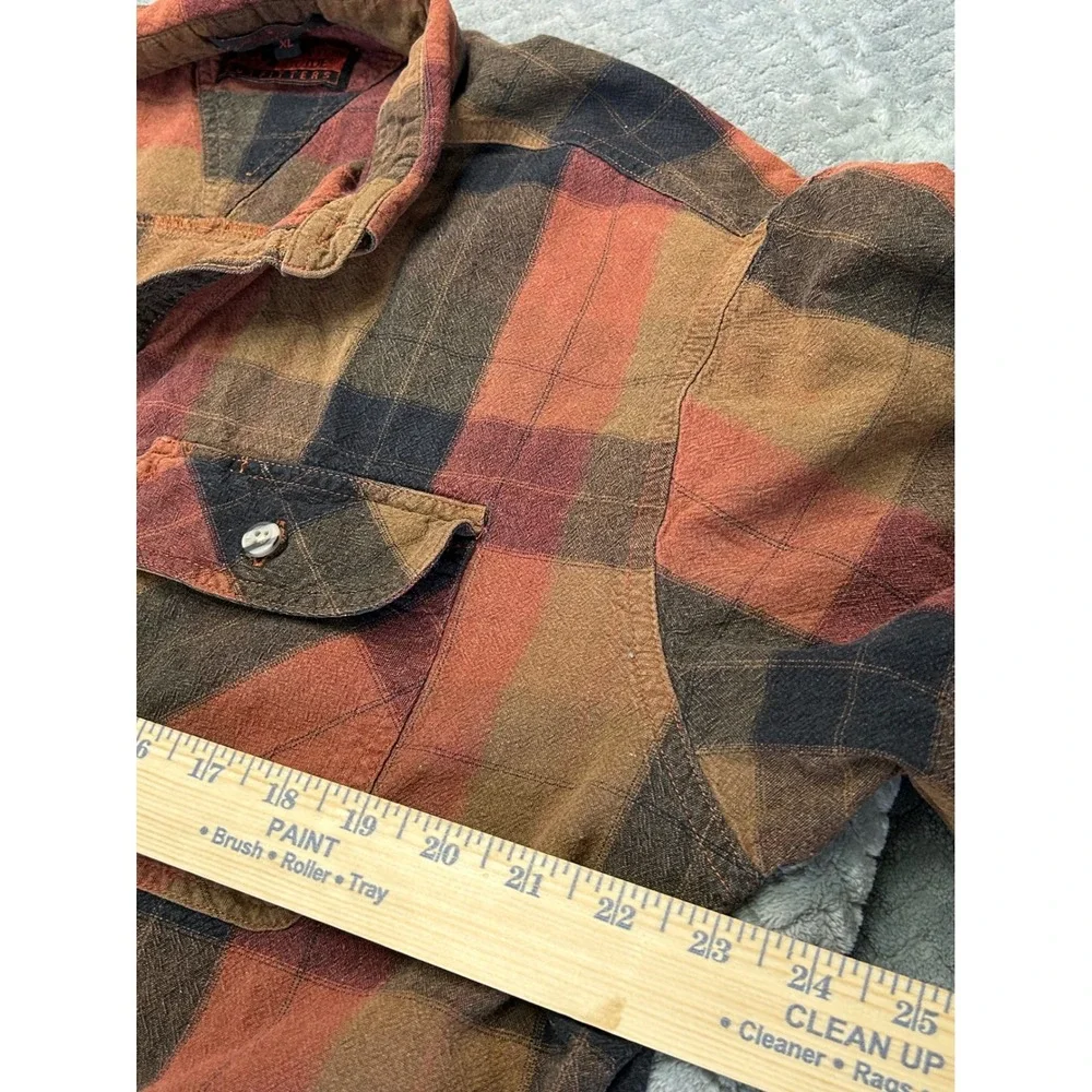 Canyon Guide Outfitters Mens XL Flannel Shirt Orange Brown Plaid Cotton Heavy